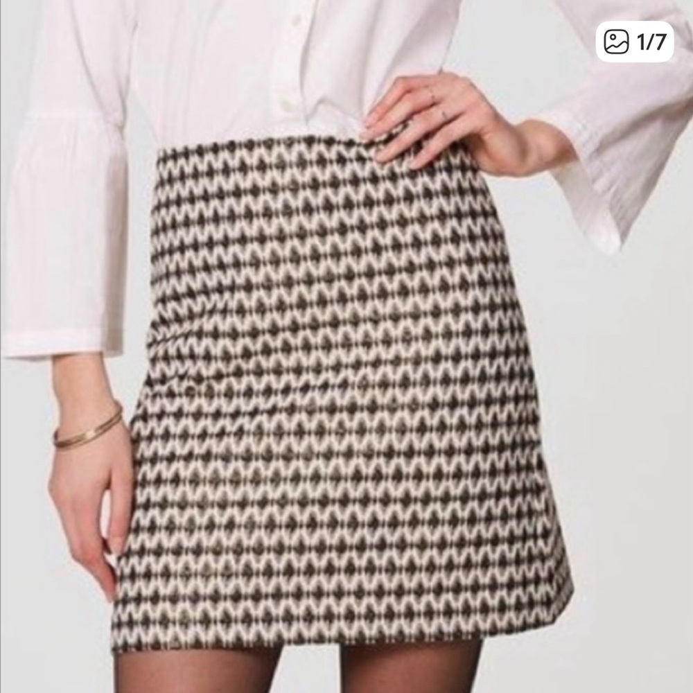 LOFT Cream Gold Black Diamond A Line Mini Skirt